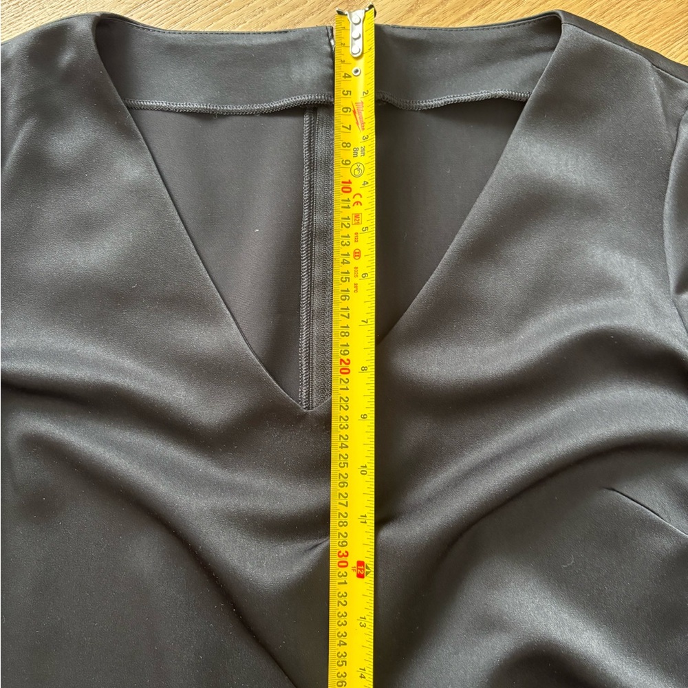 Handmade Black Midi Dress XL XXL Minimalist Wedding Guest Office Preppy Satin - Picture 11 of 11